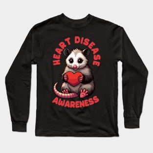 Heart Disease Awareness Cute Opossum Long Sleeve T-Shirt